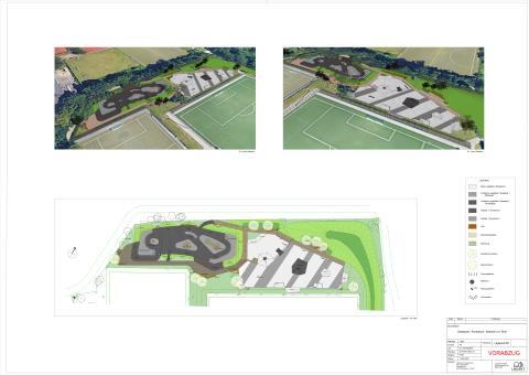 Lageplan und detaillierte Darstellung der neuen Skateanlage Pumptrack Saarn